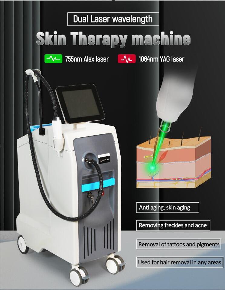 High quality 1064nm 755nm ALEX ND YAG laser hair removal laser tattoos removal acne pigment freckles removal spider veins Rosacea removal laser beauty
