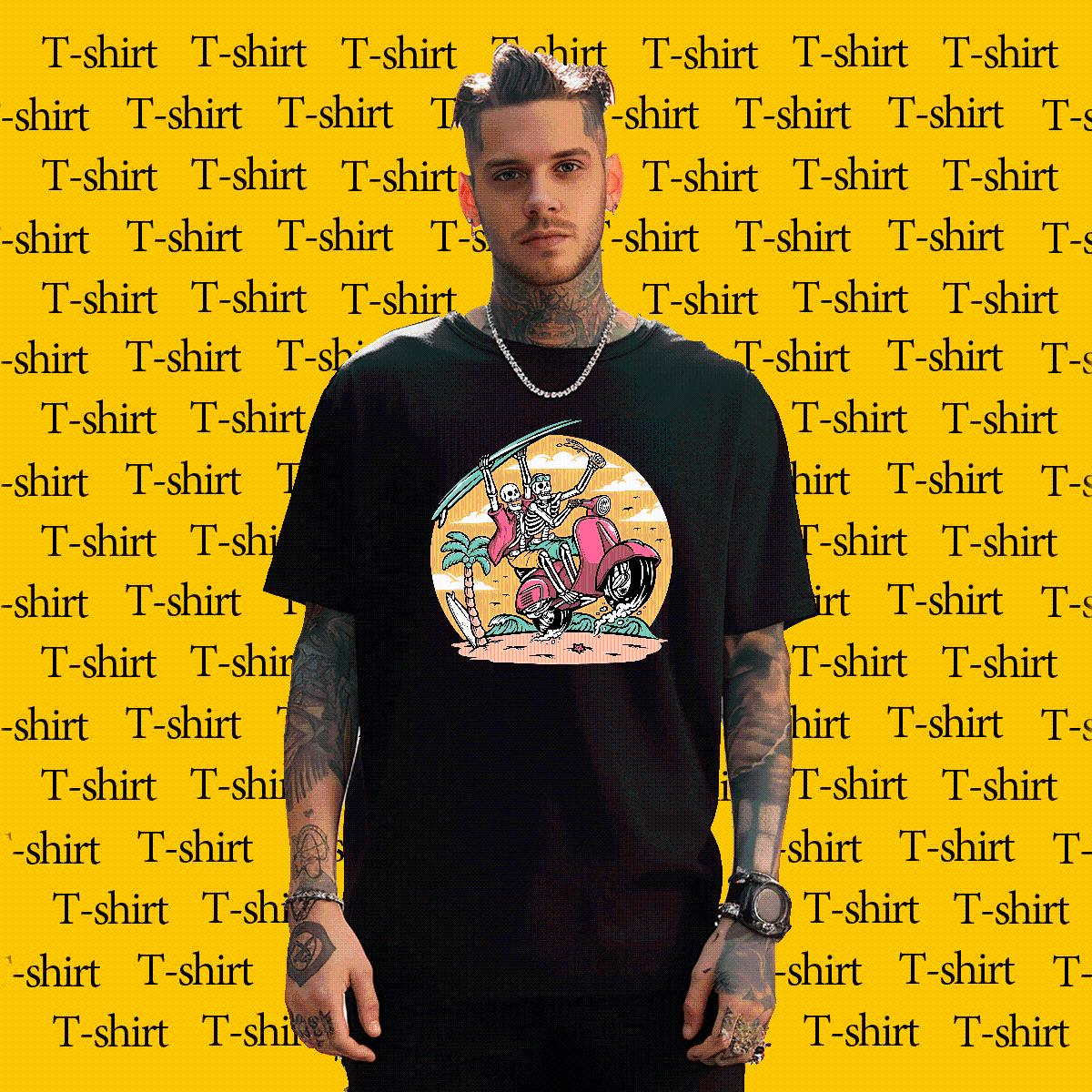 Loose Fit T Shirt For Man Skeleton 100% Cotton 230g Hip Hop O-Neck Short Sleeve Cotton Couples T Shirts DIY Customized Asian Size Wear