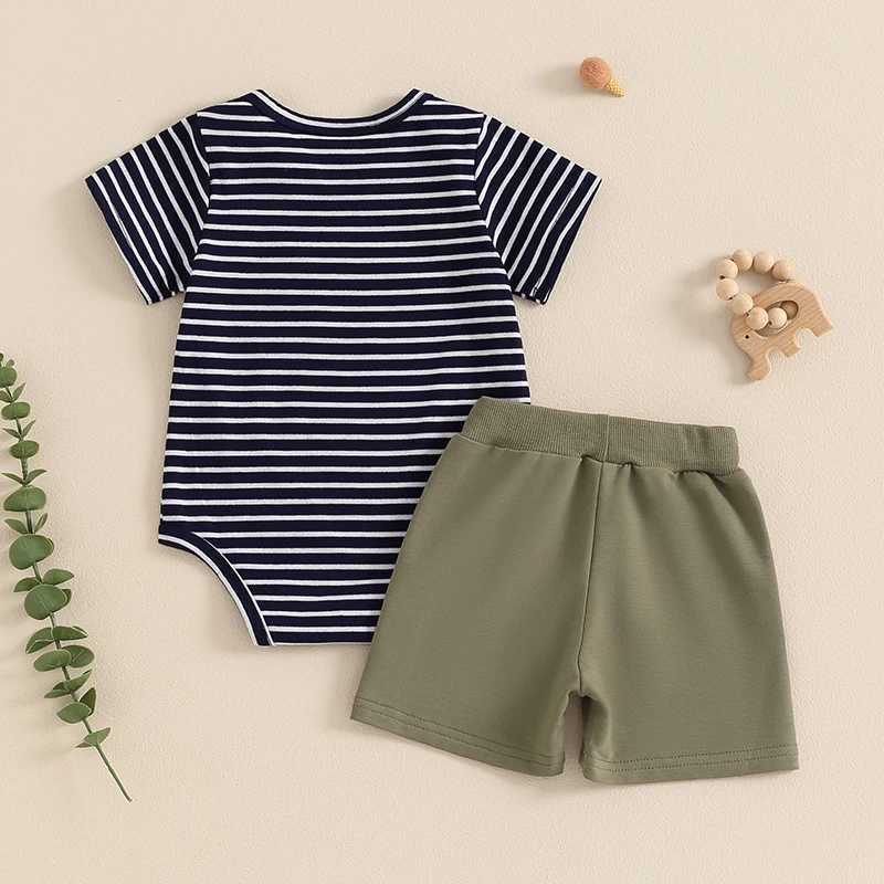 Clothing Sets Toddler Baby Boys Clothes Set Stripe Short Sleeve Romper with Elastic Waist Shorts Summer Set 2-piece Outfit Clothing