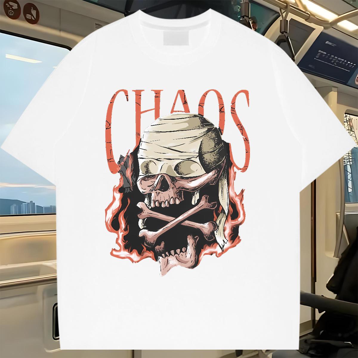 Cool Design Men Clothes T-Shirt Skeleton 230g Cotton Crew Neck Cotton Breathable Casual Beach Mens T Shirts Oversized 3XL 4XL Fashion New Tees