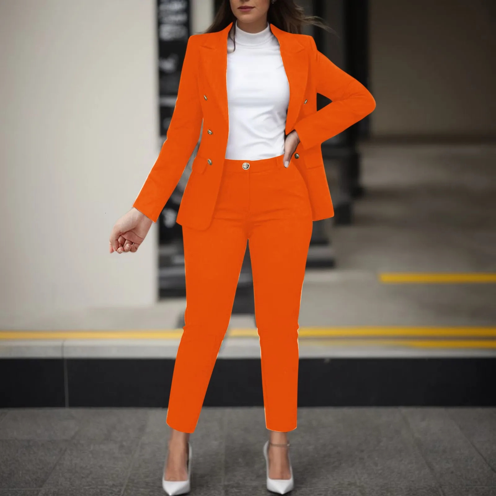 Womens Two Pieces Pant Sets Formal Business Double Breasted Blazers Jacket And Pants 2 Piece Set Elegant Ladies Suits 240712