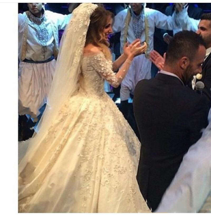 Wedding Dresses Off Shoulder V Neck Full Lace Applique Beaded Sheer Long Sleeve Bridal Gowns A E