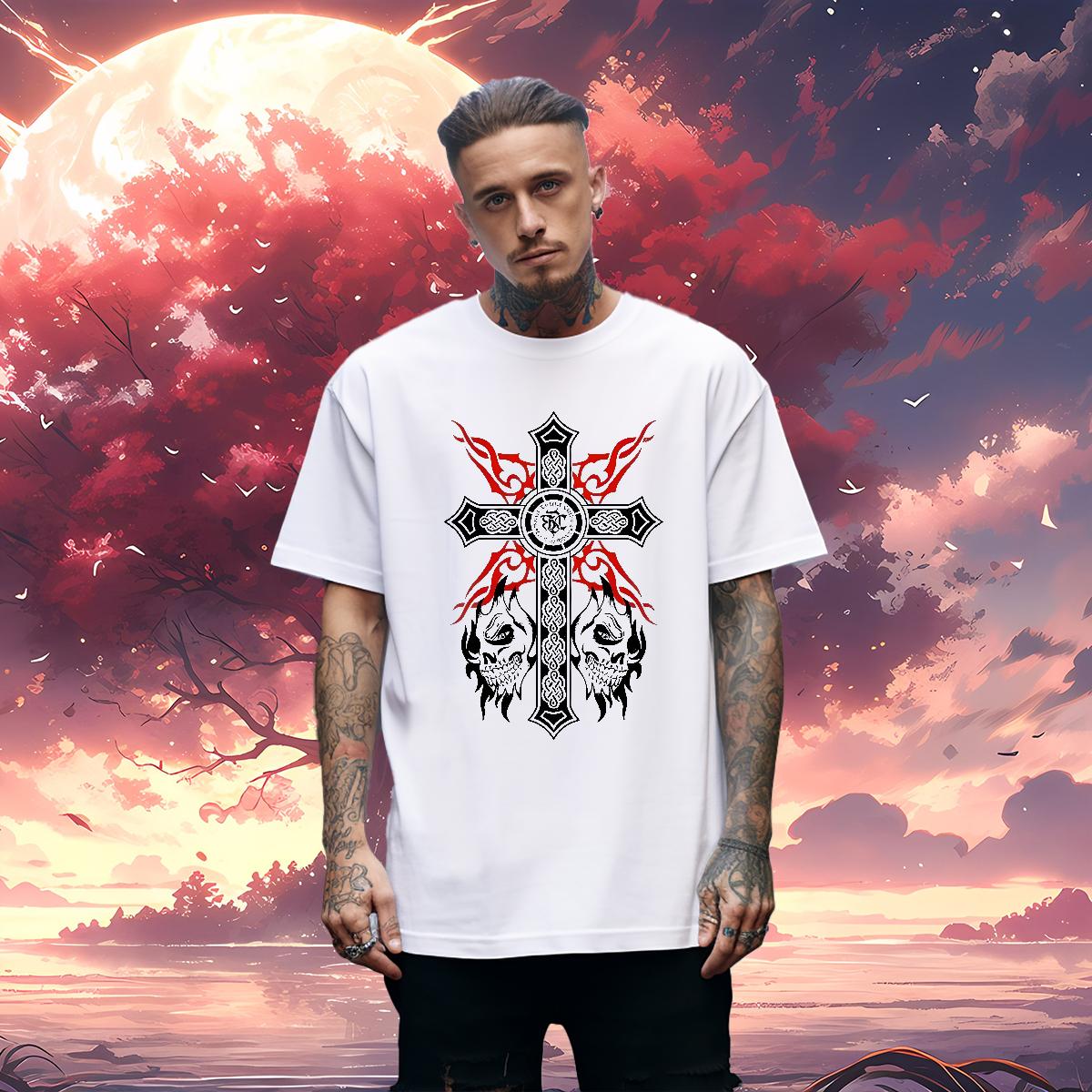 Wholesale T shirt fathion 100% Cotton 230g Skull Mens Tshirts Street Casual Crew Neck Cotton Brand Tees