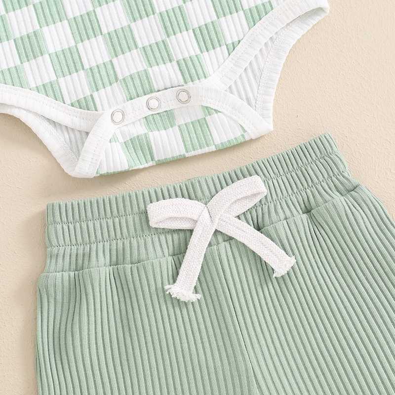 Clothing Sets Summer Newborn Infant Baby Boys Outfits Clothing Checkerboard Buttons Short Sleeve Romper Top and Shorts 2Pcs Clothes Set