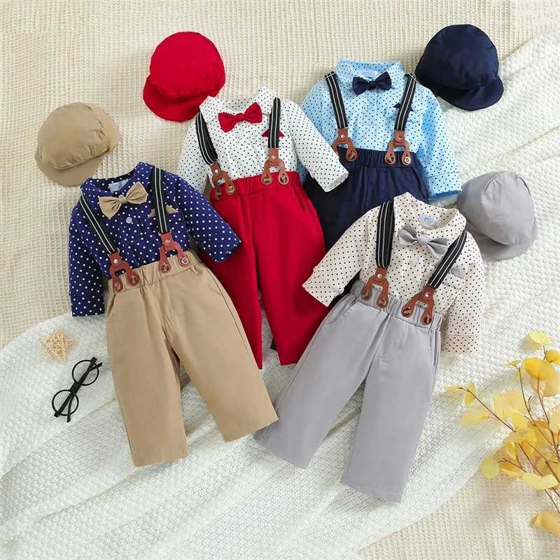 Clothing Sets Baby Boys Autumn Clothing 3Pcs Gentleman Outfits Long Sleeve Dots Print Bodysuit + Suspender Pants + Hat Set Infant Clothes