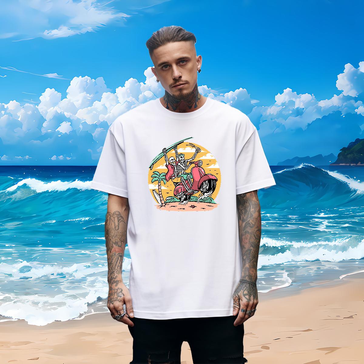 Cool Man T Shirts Skeleton 230g 100% Cotton Outdoor Breathable Short Sleeve Couples T Shirts Wholesale Cartoon Printing S-4XL Tees Shirts