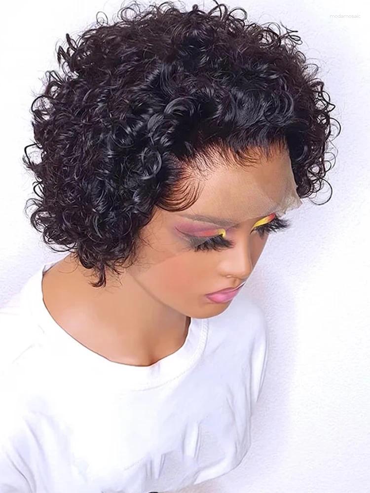Pixie Cut Wig Water Wave Lace Front Human Hair Wigs Glueless Short Curly Transparent Preplucked Hairline