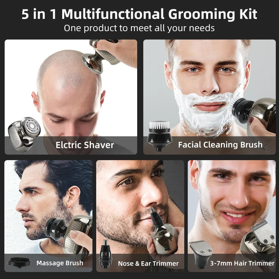 5 in 1 Multifunctional Grooming Kit Mens Rechargeable Bald Head Electric Shaver Beard Nose Ear Hair Trimmer Razor Clipper 240713