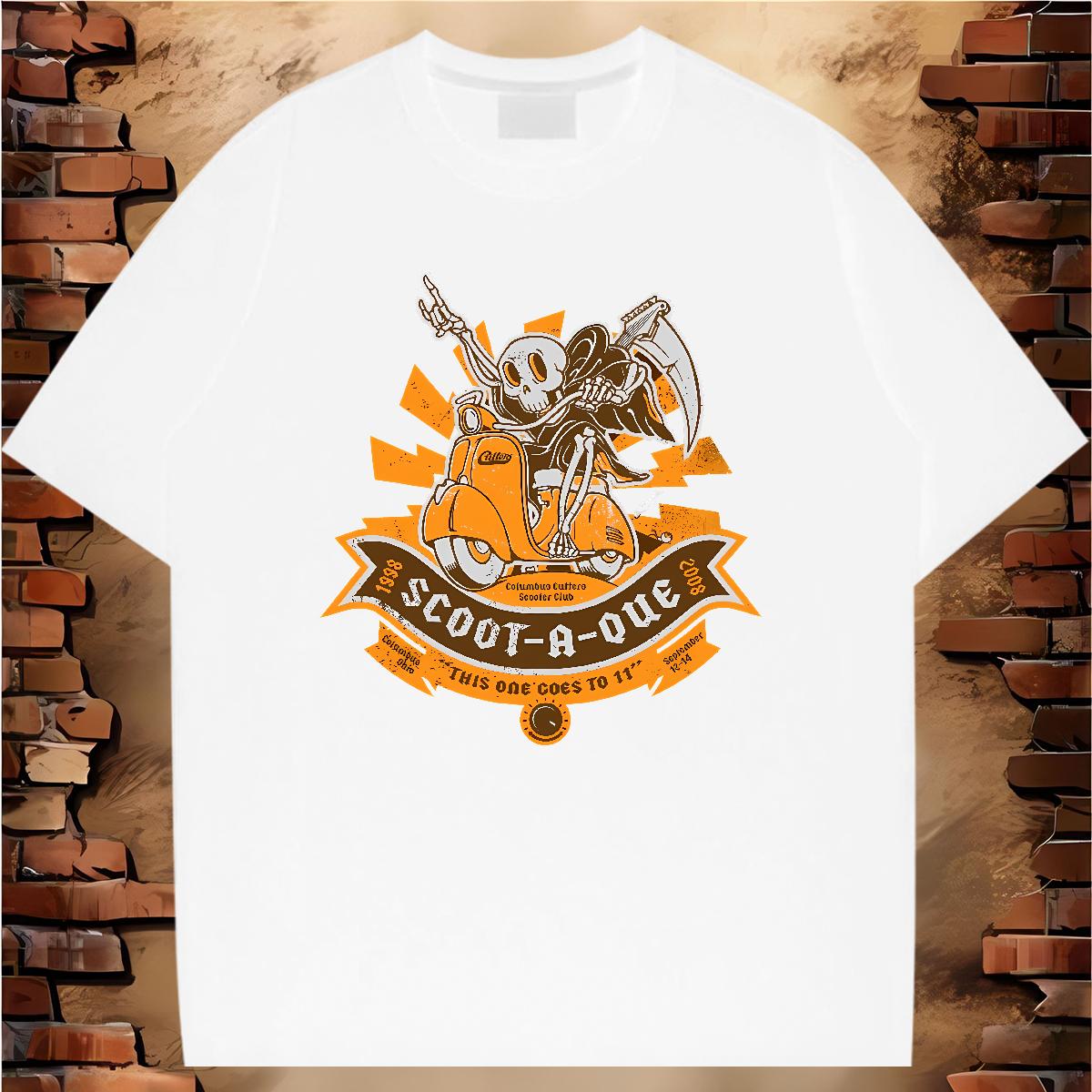 2024 Summer T-Shirts Skeleton 100% Cotton 230g DIY Printed Street Casual Tshirt for Man Woman Cotton O Neck Short Sleeves Loose