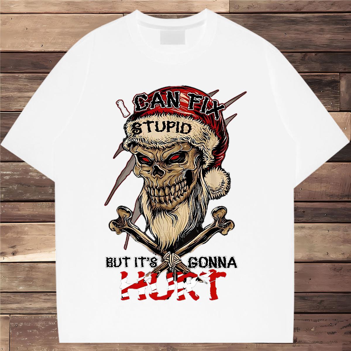 Unisex Men T Shirts Skeleton 100% Cotton 230g Spring Summer 180g Cotton Men Tops Tees 2024 DIY Cartoon Print Wear