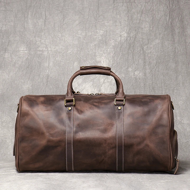 Free Shipping Mens Leather Travel Vintage Brown Cowhide Lage Man Carry On Handbag Weekender Duffle Bag With Shoe Compartment Designer Bag Luxury Bag T