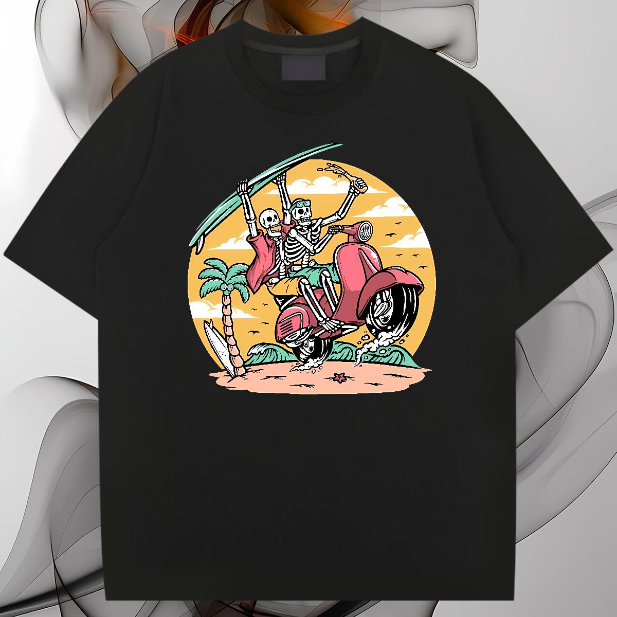 High Quality Men Tshirts Skeleton 100% Cotton 230g Cotton Breathable Hip Hop Street T Shirt For Man Cartoon Printing S-4XL Fashion New Tee Shirt