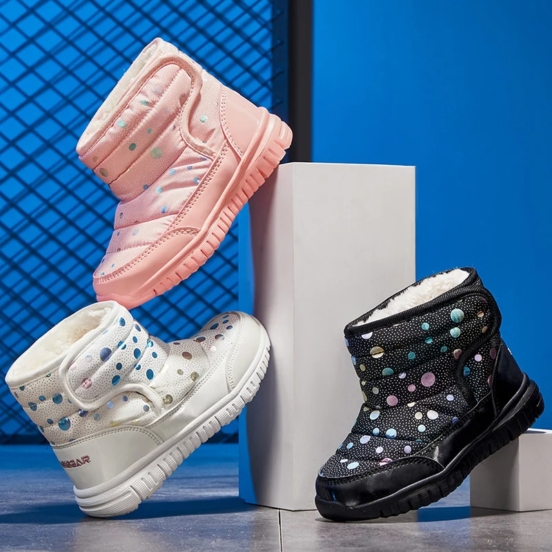 Winter Warm Fur Snow Boots Children Black Furry Shoes Girls Non-slip Waterproof Kids Footwear Child Sneakers Baby Shoes Pink 240710