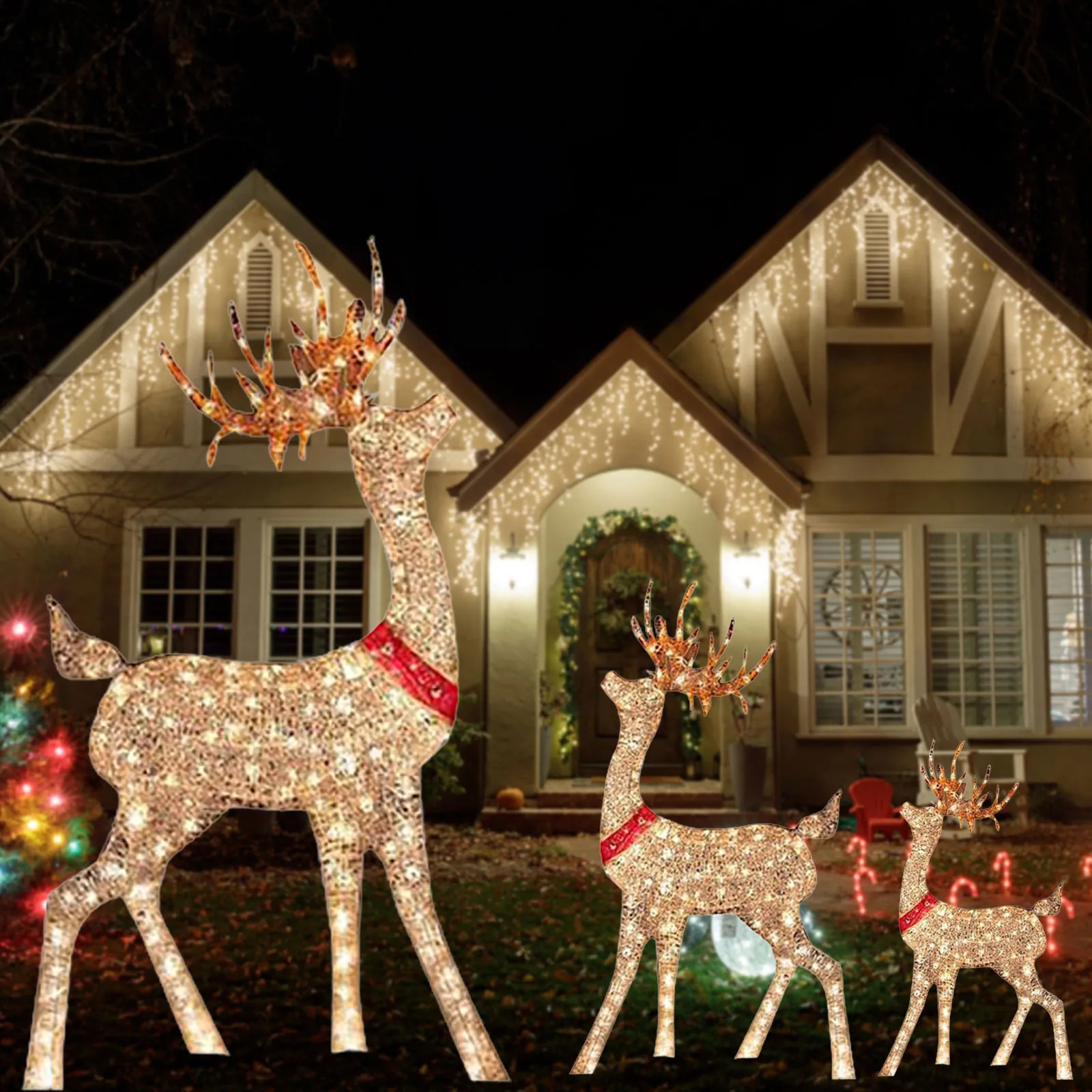 Lighted Christmas Deer Sleigh Outdoor Yard Decoration Winter For Front Yards 240716