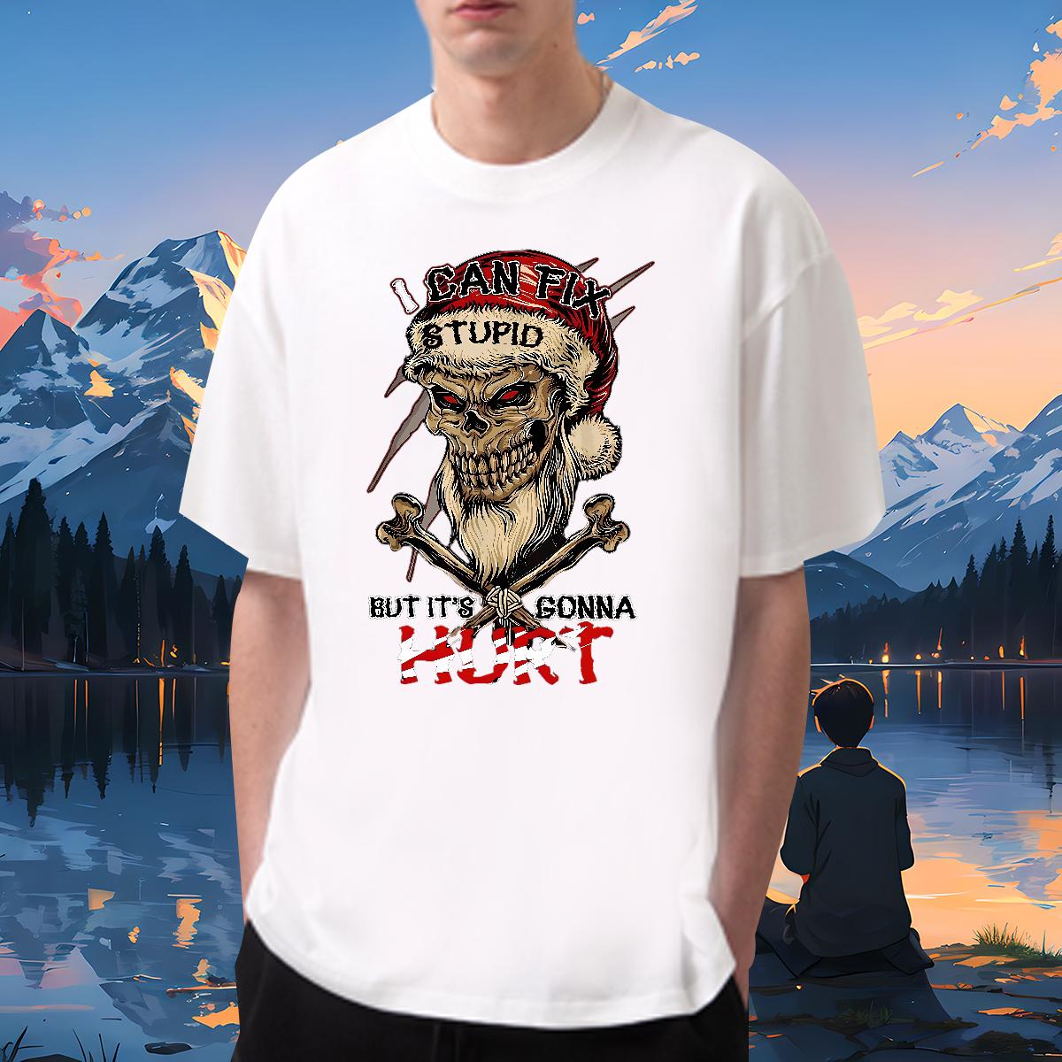 2024 New T shirt Skeleton 230g Cotton DIY Logo Oversized Casual Mens Tshirts Breathable Crew Neck Cool