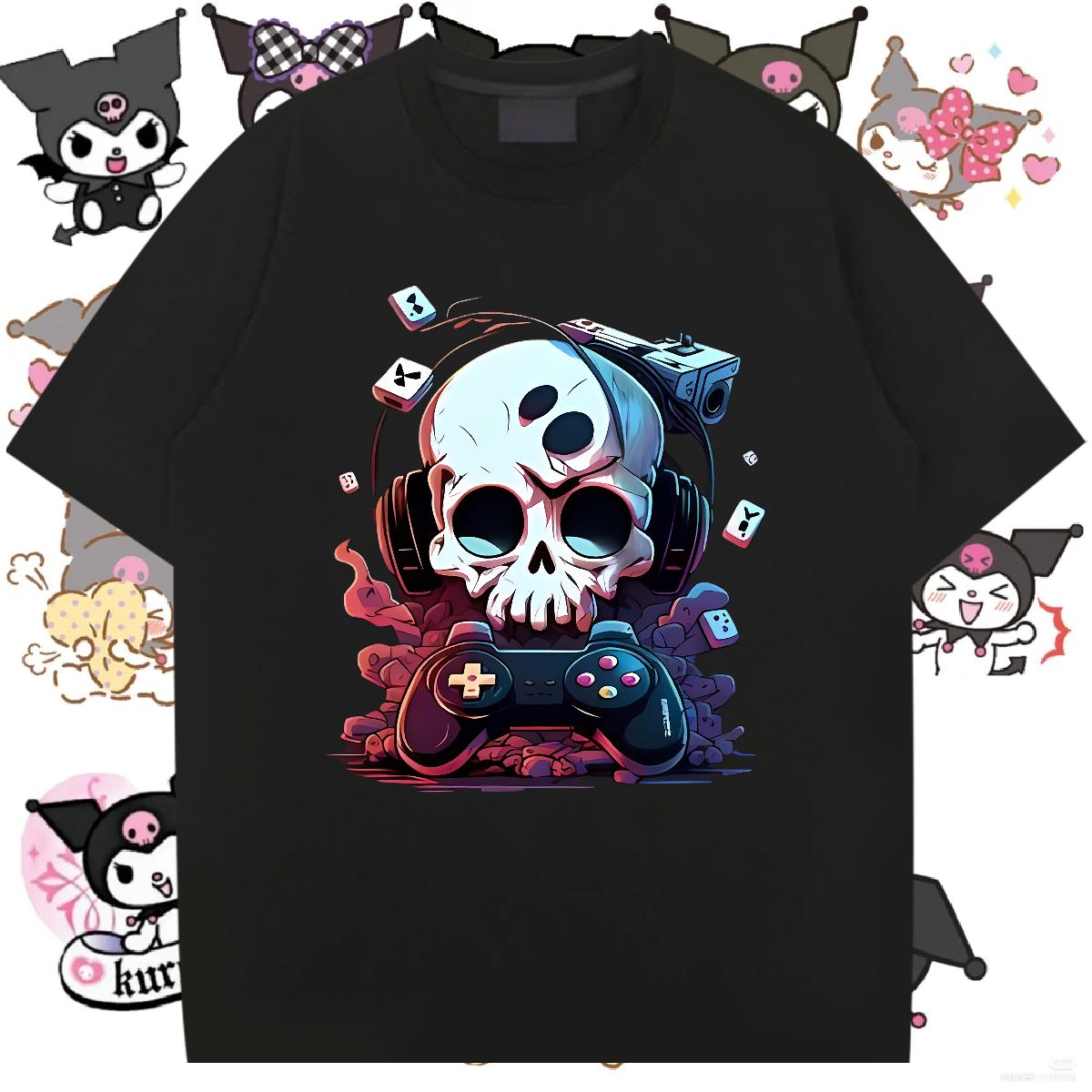 Classic Mens Tshirts Skeleton 230g 100% Cotton Crew Neck Cotton Breathable Anime Printing Street T Shirt For Man DIY Logo Oversized 2024 New Tops