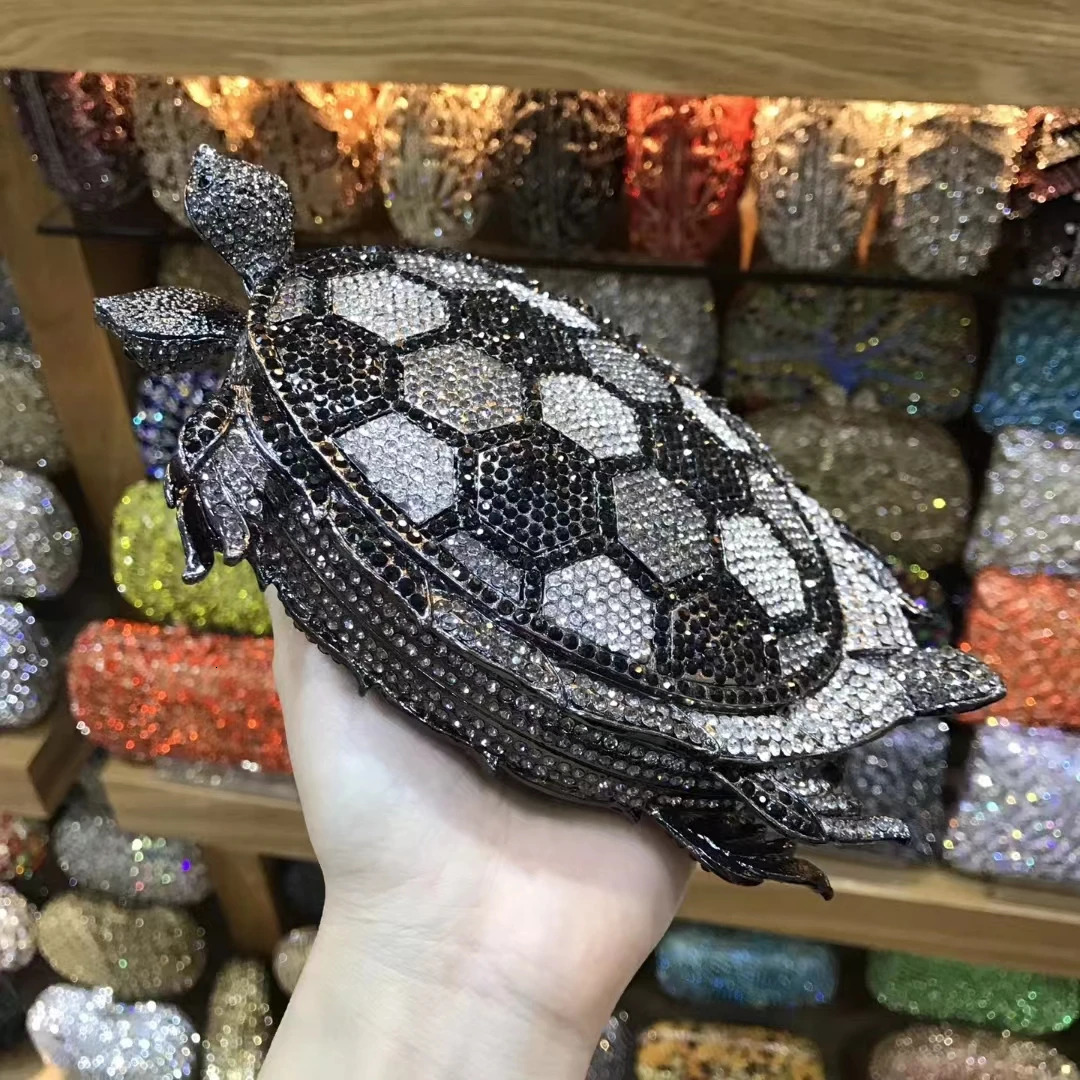 Turtle Animal Shape Evening Bags Stones Clutches for Women Formal Dinner Rhinestone Handbags Wedding Bridal Crystal Clutch Purse 240716