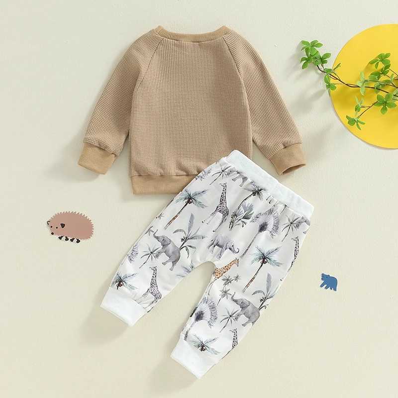 Clothing Sets Casual Animal Print Baby Boys Outfits Fall Toddler Clothes Set Sweatshirt Tops Elastic Waist Pants 2PCS Children Clothing Suit