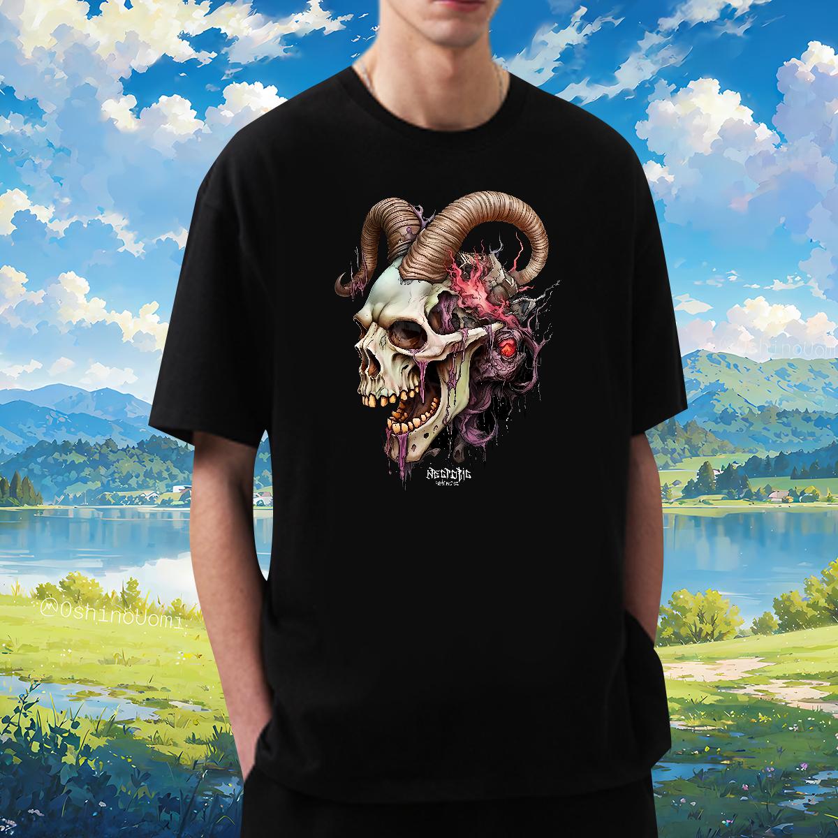 New Designer T-Shirts Skeleton 230g 100% Cotton Oversized 3XL 4XL Anime Printing Street Men Tshirts Breathable Short Sleeve Unisex