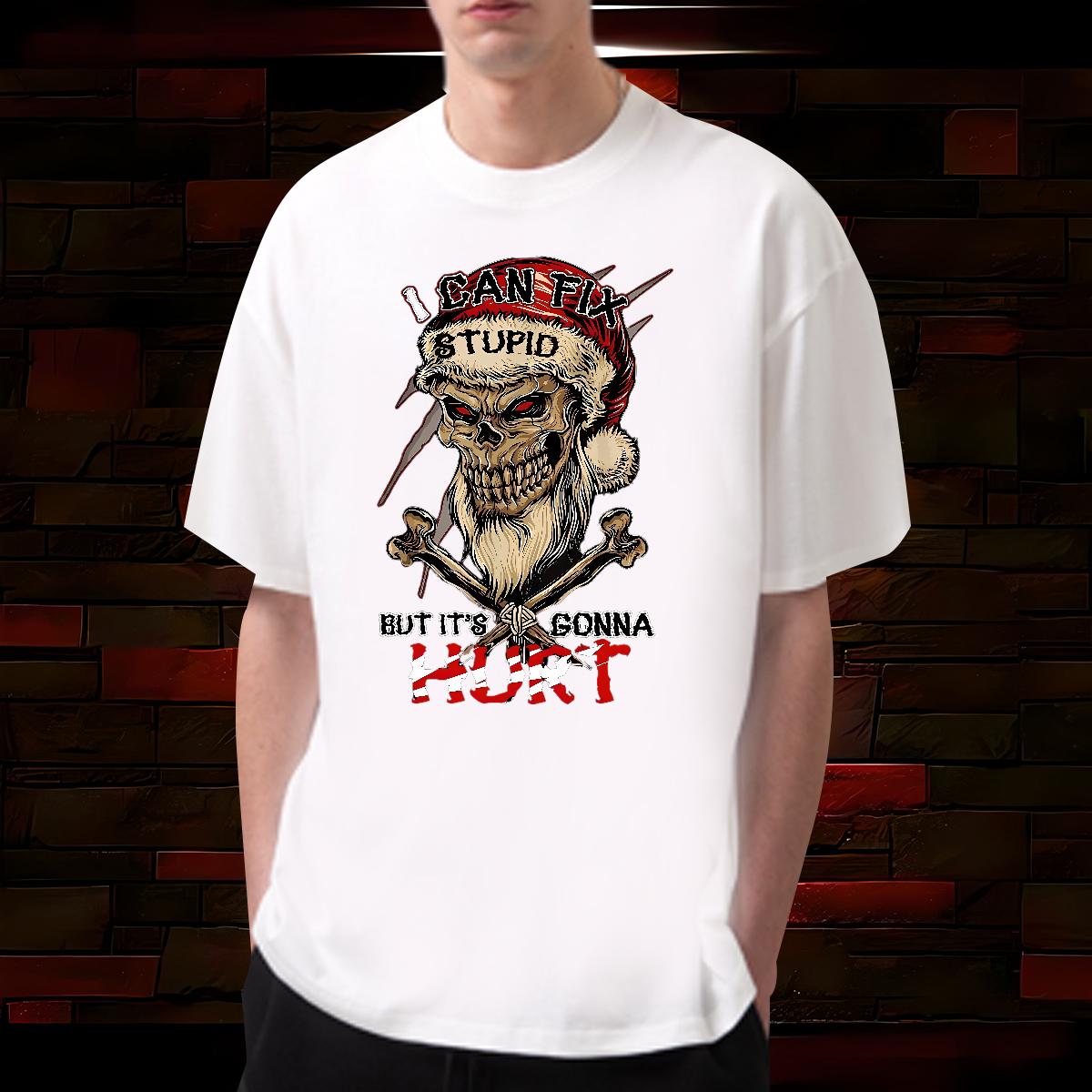 Cool Men Clothes T-Shirt Skeleton 230g 100% Cotton Round Neck Short Sleeve High Street Hip Hop T shirt Customized Print Fashion Casual Tops