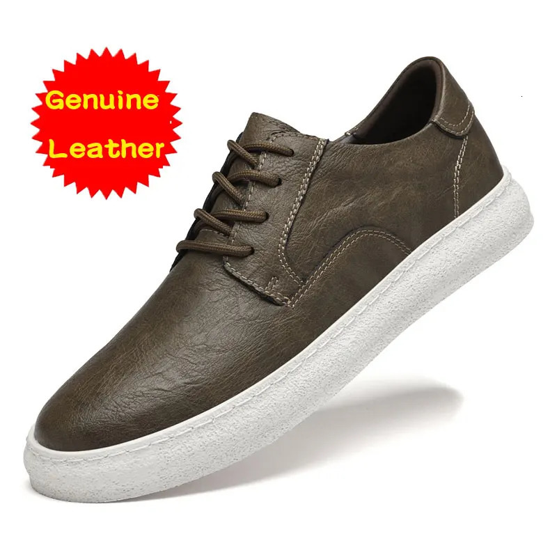 Leather mens casual sports shoes breathable round toe anti slip embossed flat plate spring autumn lightweight walking sports shoes 240715