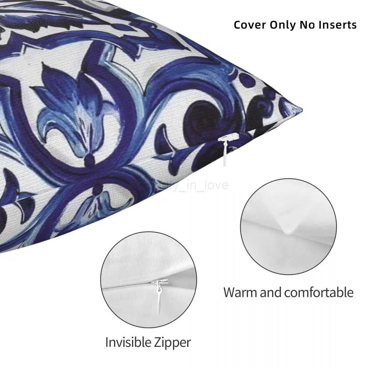 Blue Ornate Floral Mediterranean Sicilian Tile Square pillowcase pillow Cover Cushion Comfort Throw pillow for Home BedroomM240717