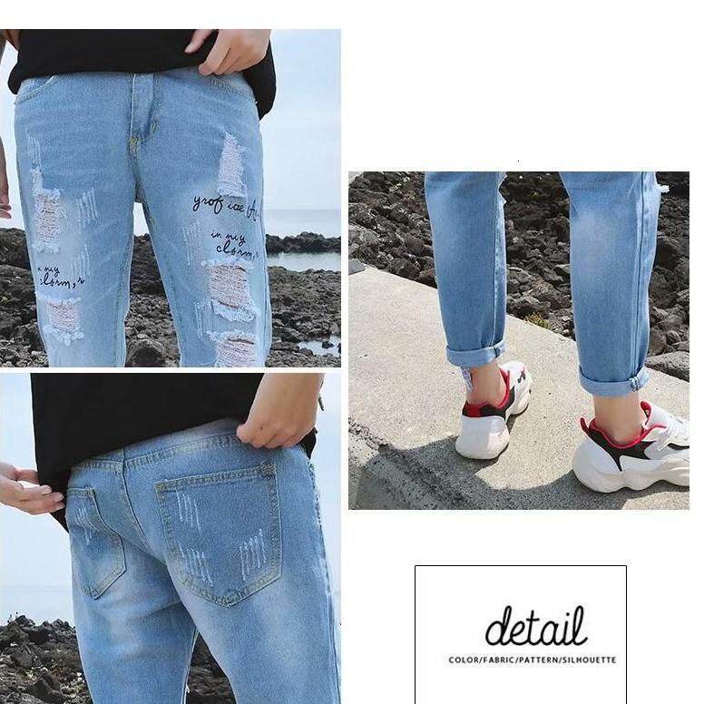 Designer's new men's jeans, Korean slim straight leg pants, classic ripped jeans