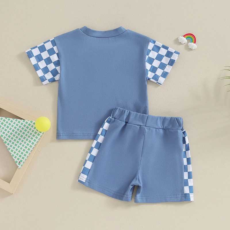 Clothing Sets Kids Clothes Set Baby Boys Plaid Print T-Shirt + Shorts Summer Clothing Cotton Casual Boys Tracksuit Children Baby Clothes Set