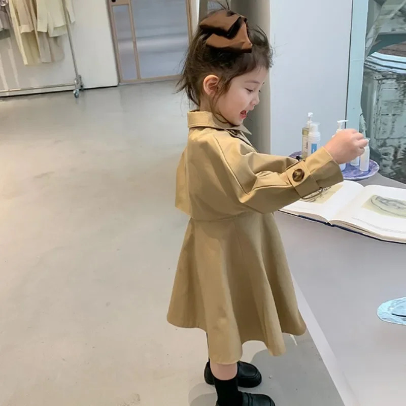 Girls Coat Windbreak Jacket Cotton Outwear Vintage Spring Autumn Outdoor Kids Windproof Childrens Clothing 240710