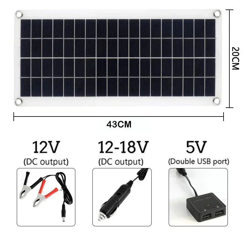 20W1000W Solar Panel 12V Cell 100A Controller for Phone RV Car MP3 PAD Charger Outdoor Battery Supply Camping 240711