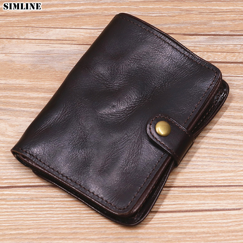 Genuine Leather Wallet For Men Original Cowhide Vintage Handmade Short Bifold Slim Rfid Men's Purse With Card Holder Top Quality