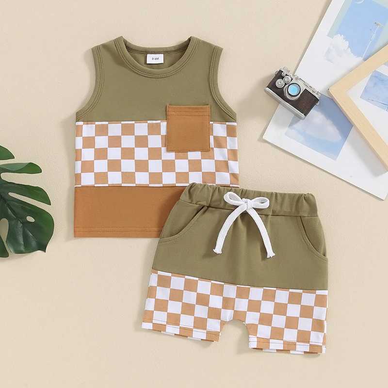 Clothing Sets Toddler Baby Boy Summer Clothing Set Plaid Sleeveless Tank Top with Elastic Waist Shorts 2Pcs Boy Tracksuit Outfits