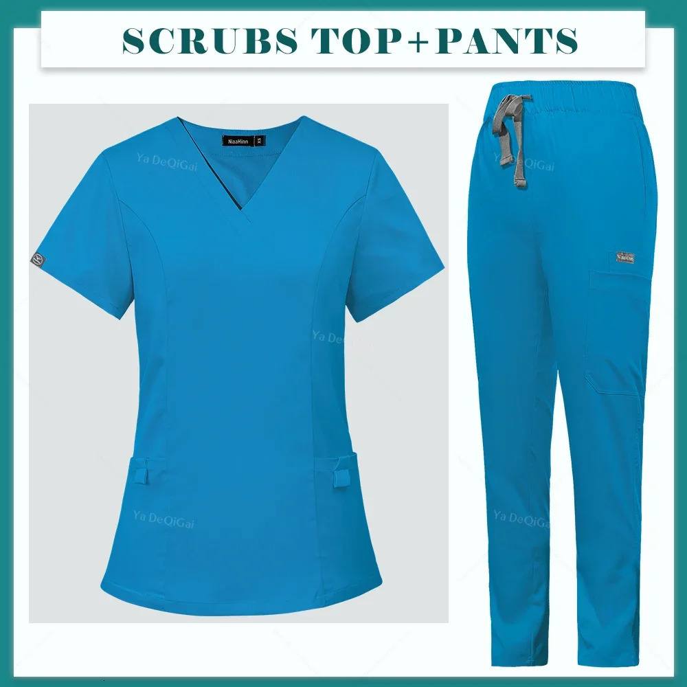 Workwear Nurse TopsStraight Pants Nursing Uniform Women Men Pet Shop Beauty Work Suit Doctor Surgery Scrubs Set 240716