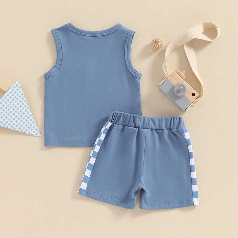 Clothing Sets Summer Infant Toddler Sleeveless Shorts Set Baby Kids Boys Cotton Pocket Tank Tops+Checkerboard Shorts Two-piece Suit 0-4Y