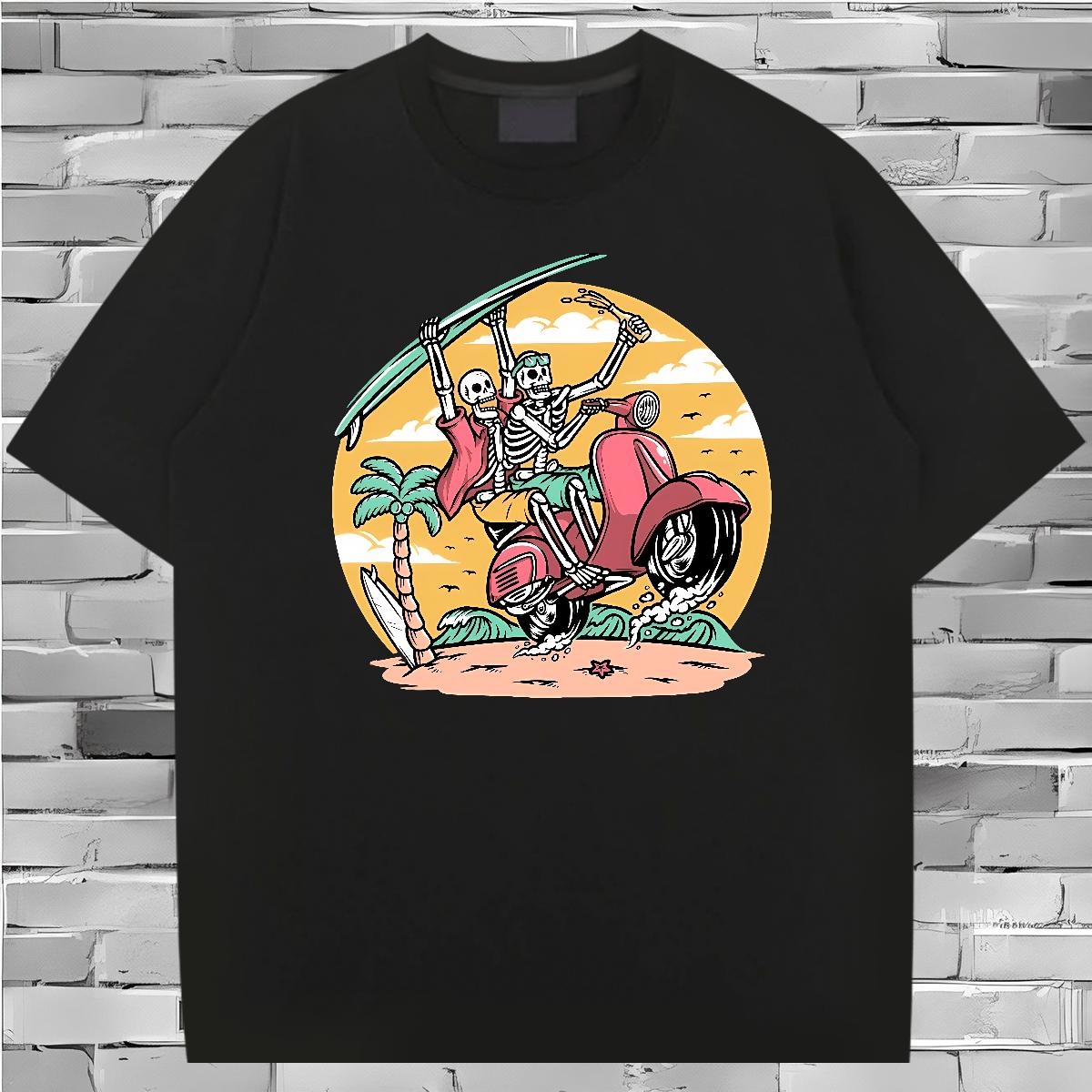 Cool Design Men Tshirts Skeleton 230g 100% Cotton Cotton O Neck Short Sleeves Street Casual Man T Shirts Plus Size Custom 2024 DIY Tees