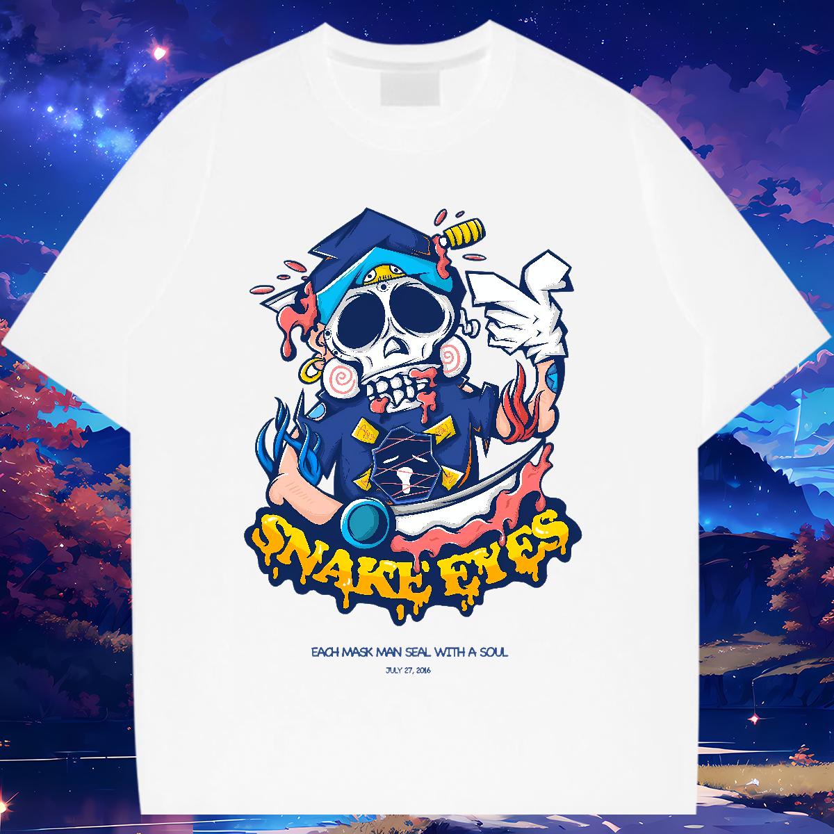 Cool T Shirt For Man Skeleton 100% Cotton 230g Sports Casual Short sleeve Cotton Soft Tshirt for Man Woman Classic Casual Anime Print Tops Shirt