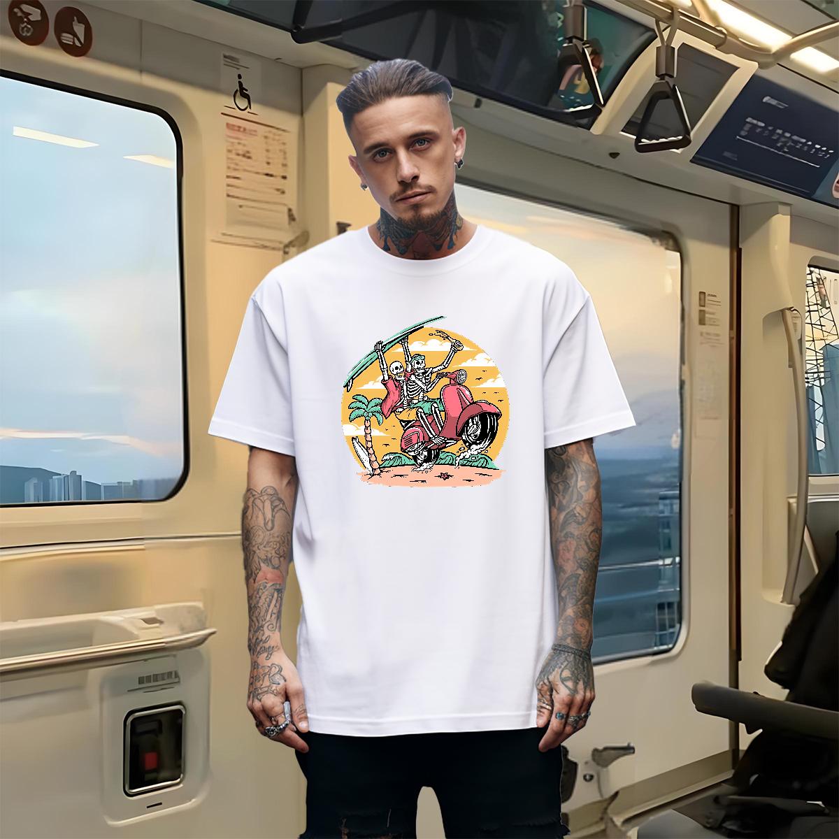 Designer T-Shirts Skeleton 230g Cotton Outdoor Crew Neck Cotton Breathable Tshirts Fashion New DIY Anime Clothes