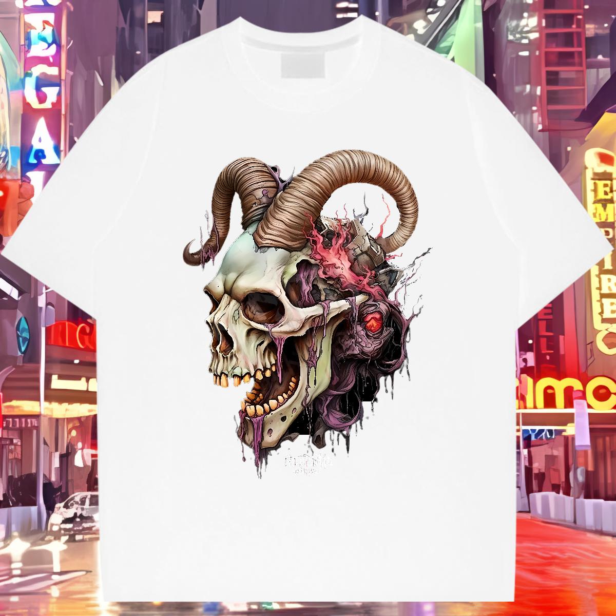 DIY Customized T Shirt For Man Skeleton 230g Cotton Black White Men Tshirts Beach Cotton O Neck Short Sleeves Wholesale Wear