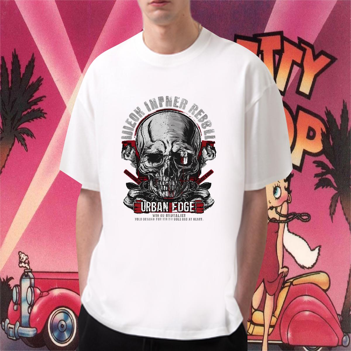 Wholesale Man T Shirts Skeleton 230g Cotton Anime Men Tops Tees Summer Casual Cotton Breathable Classic Tops Shirt