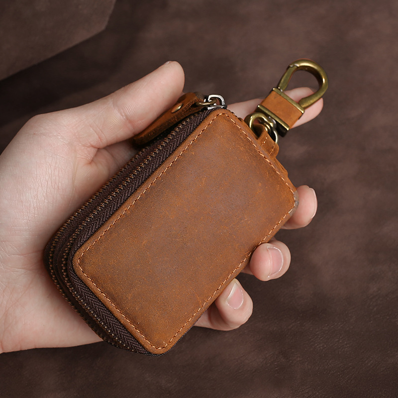 Genuine Leather Key Wallet Keychain Zipper Men Car Key Holder Case Housekeeper Pouch Bag High Quality Designer Key Purse Women