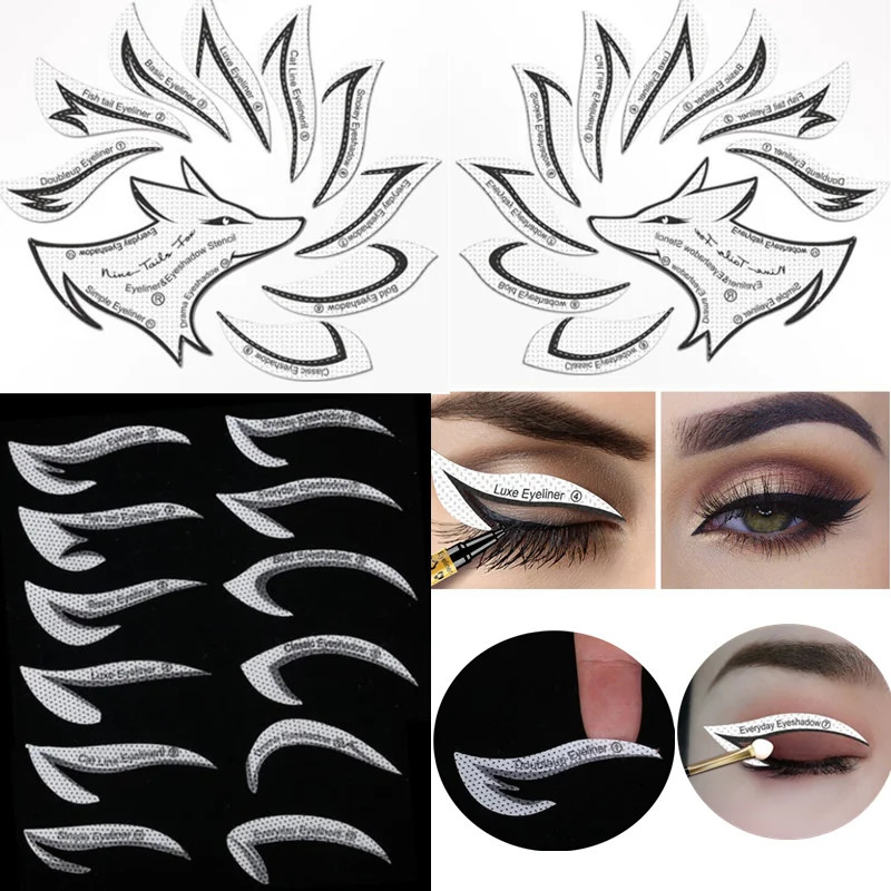 6-in-1 face cream line kit template eyeliner template used to decorate womens eye shadow cut face cream silicone eye makeup template black 240715