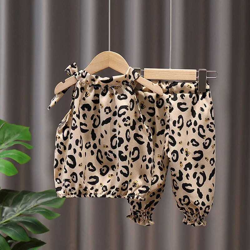 Clothing Sets 2021 New Arrival Fashion Girls Clothing Sets Leopard Summer Cotton O-neck +Shorts 2 Pcs Sets Strapless Infant Clothes s Sling