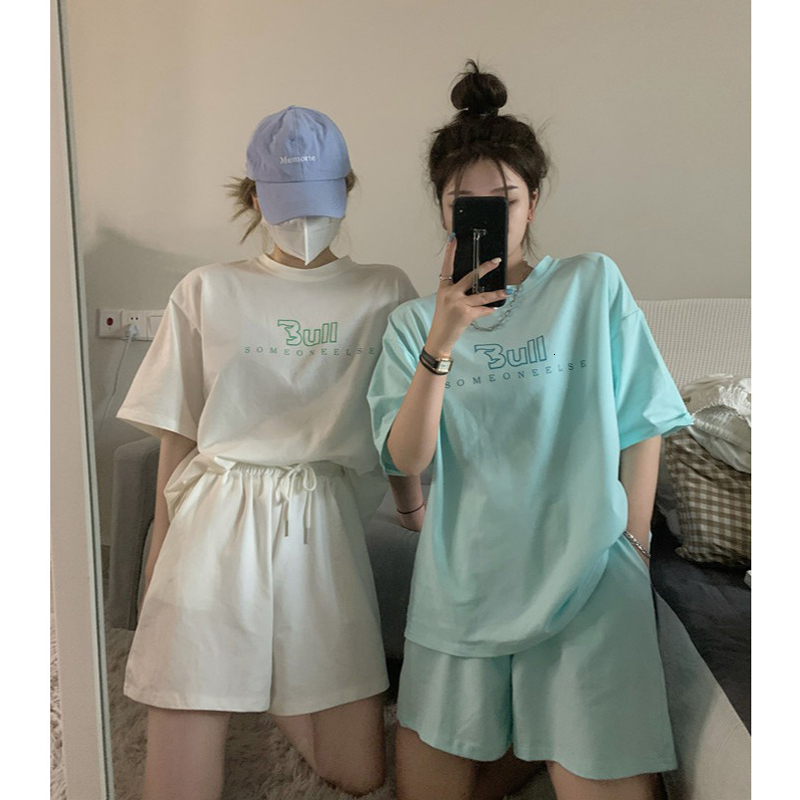 Official photo 6535 cotton casual sports suit women's summer short sleeved shorts two-piece set