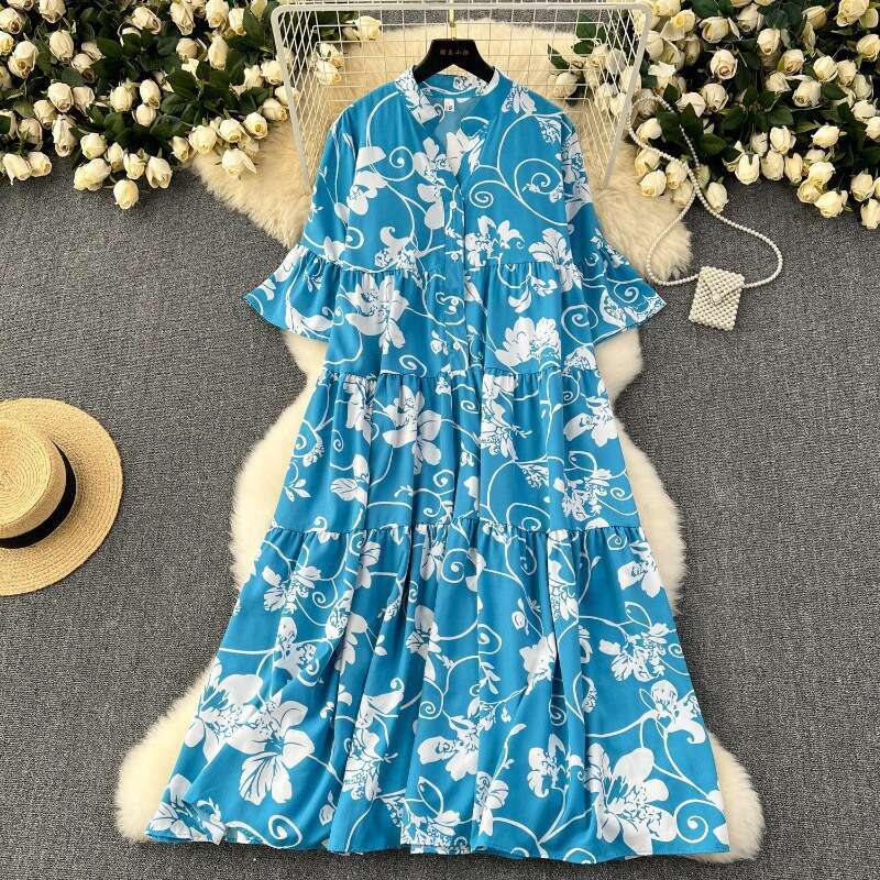 Large Size Womens Clothing, Lazy Loose Printed Dress, Westernized Style, Age Reducing, Slimming Temperament, Covering Flesh and Sagging Feeling, Long 