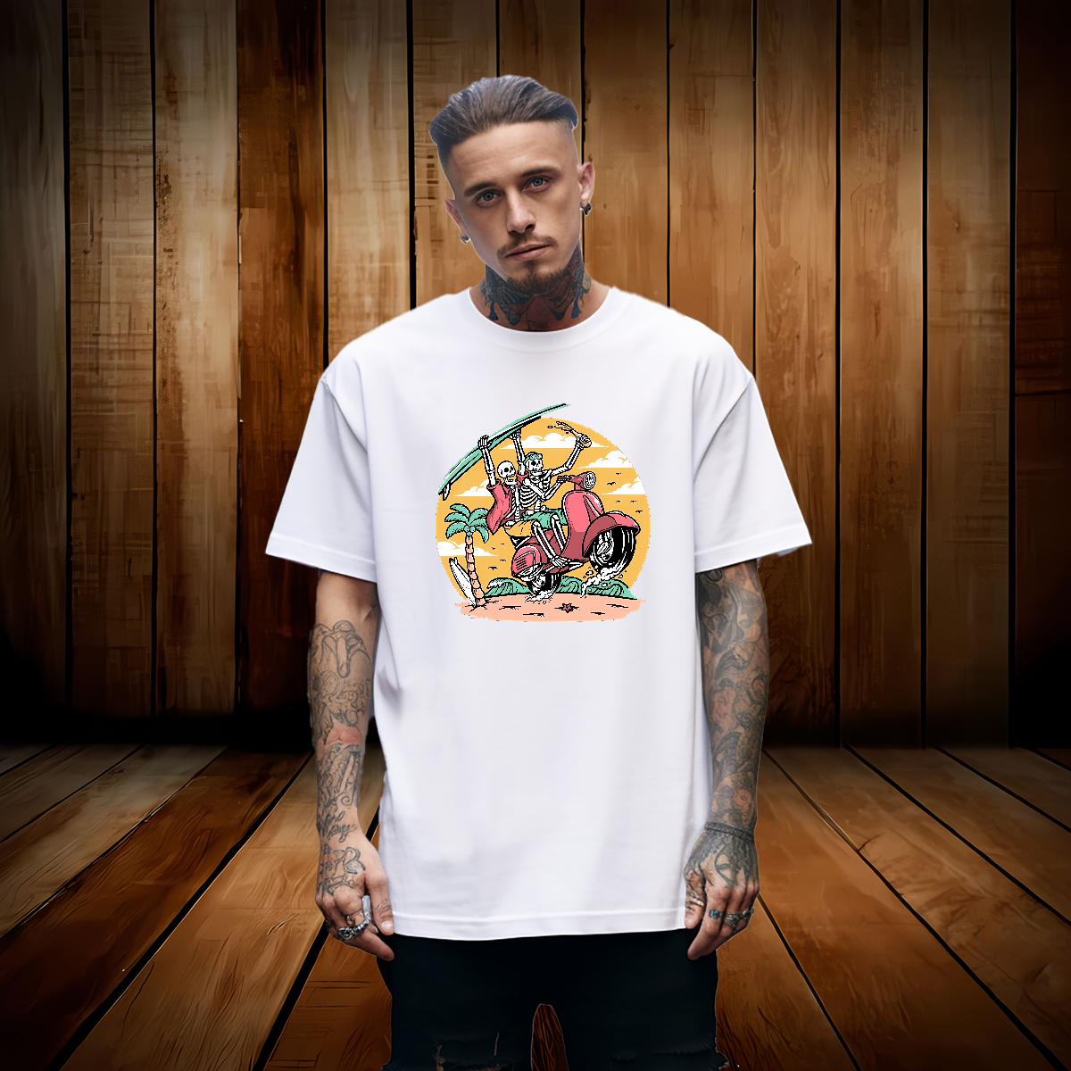 Customized Man T Shirts Skeleton 100% Cotton 230g Anime Print Summer Casual Men Tees Cotton Breathable Soft Cool Design