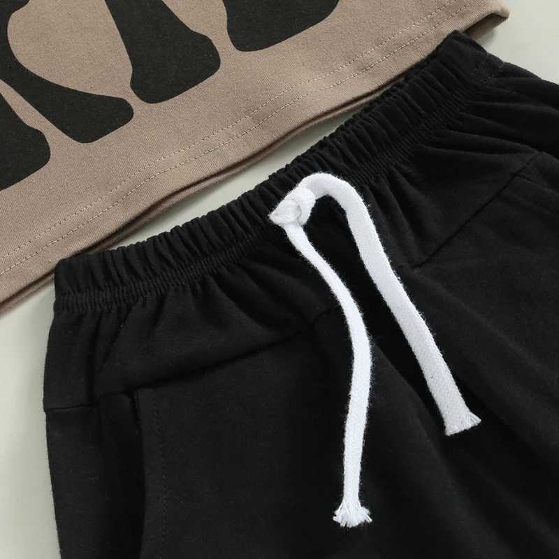 Clothing Sets Toddler Baby Boys Summer Clothes Set Letter Print Short Sleeve Crew Neck T-Shirt + Elastic Waist Solid Shorts Casual Outfit