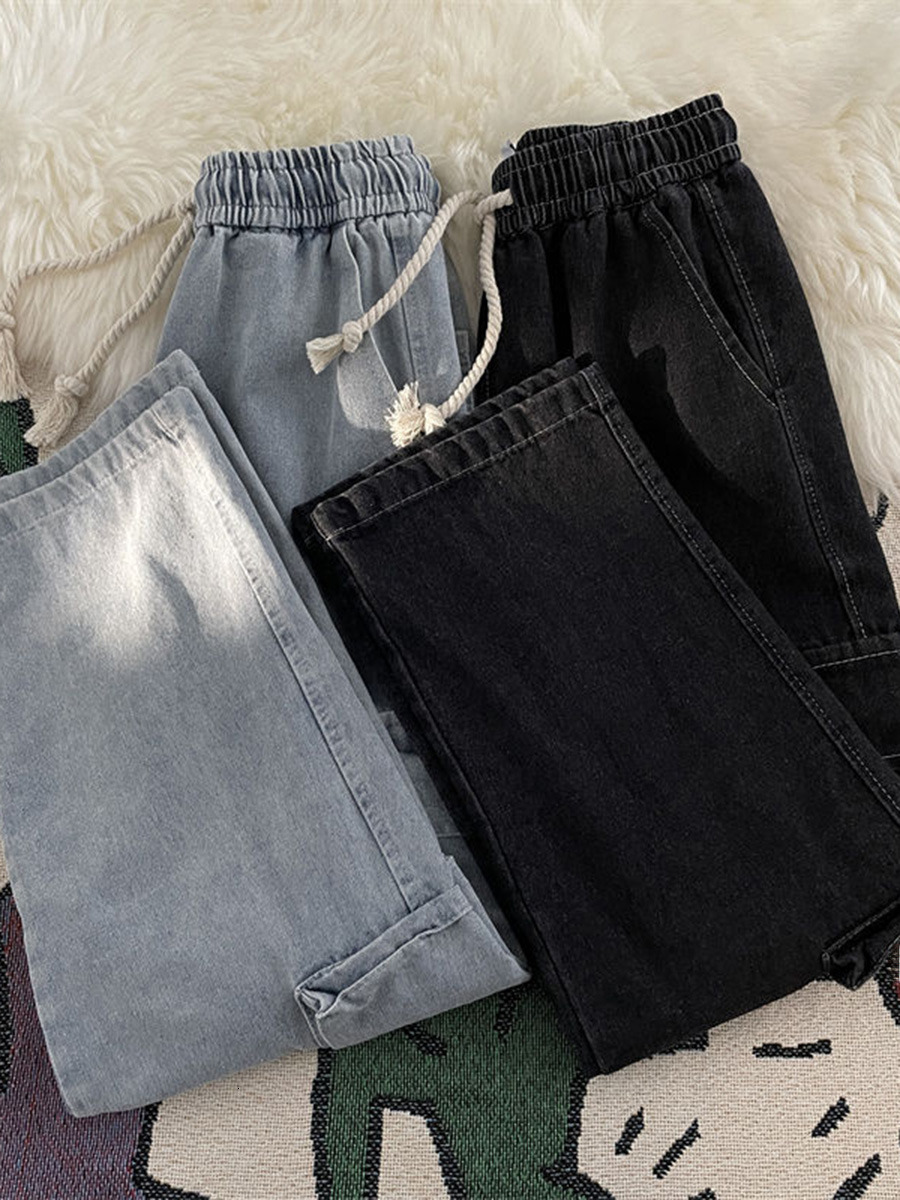 Cargo Jeans Men's Loose Straight-leg American Retro Trendy Drawstring Leisure High Street Wide Leg Pants Spring and Autumn