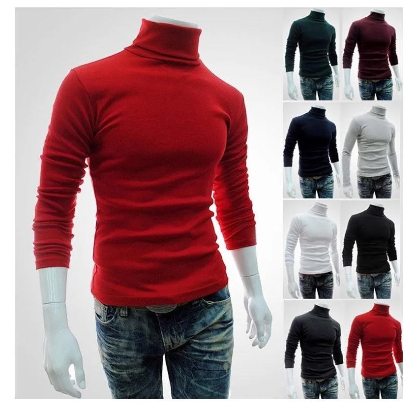 CNLONGBIDA Men's Sweaters Cotton Spandex Material LARGE Elastic Turtleneck Pullover Sweaters, Slim Fit Long Sleeve Knitted Casual Sweatshirts for