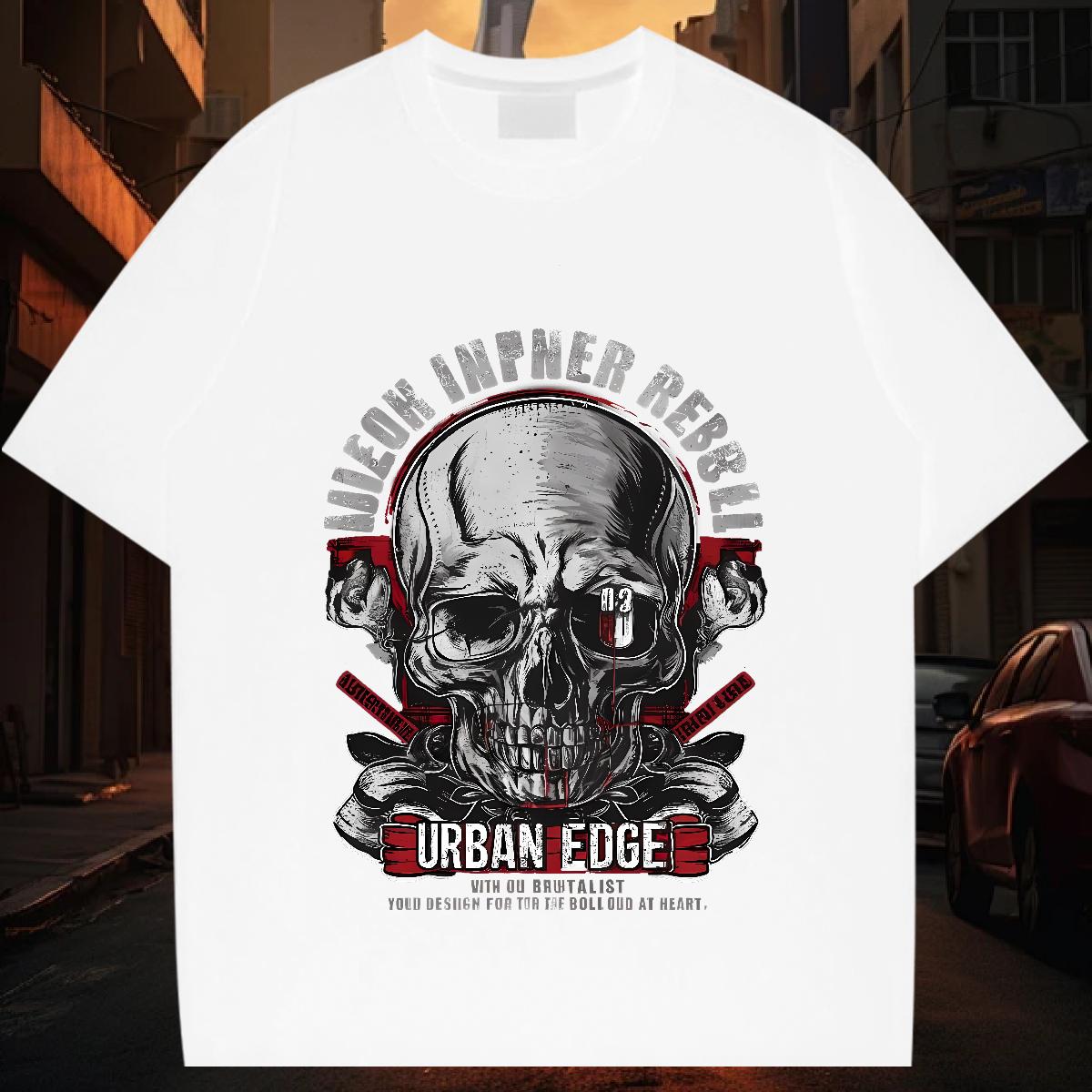 Casual New T-Shirts for Men Skeleton 230g Cotton Black White Men Tops Tees Hip Hop Street Cotton O Neck Short Sleeves High Quality Clothes