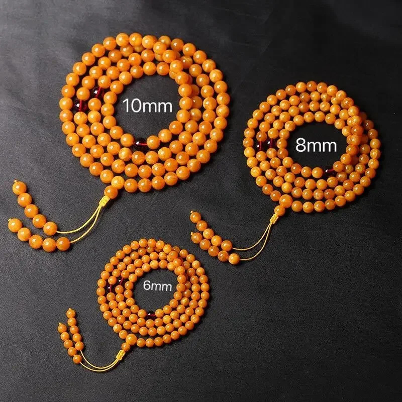 Myanmar Old Beeswax Circle 108 Beads Original Mineral Beeswax Amber Original Stone Necklace Mens and Womens Hard Bracelet 240710